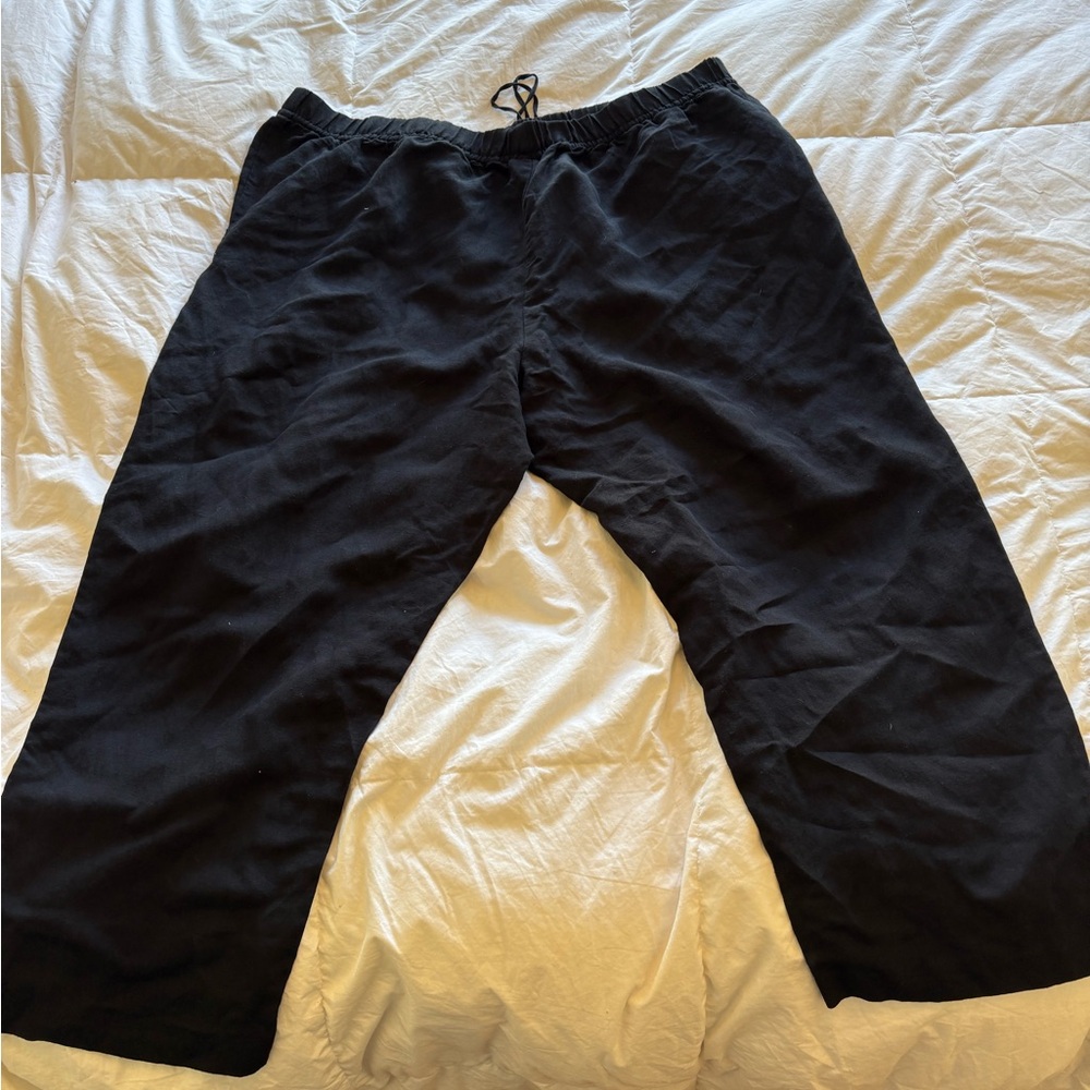 H&M linen blend black drawstring pants